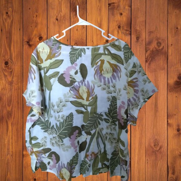 Rachel Zoe Women's 3X Floral Tropical 100% Linen Pullover Top Short Sleeve Boxy - Picture 5 of 5